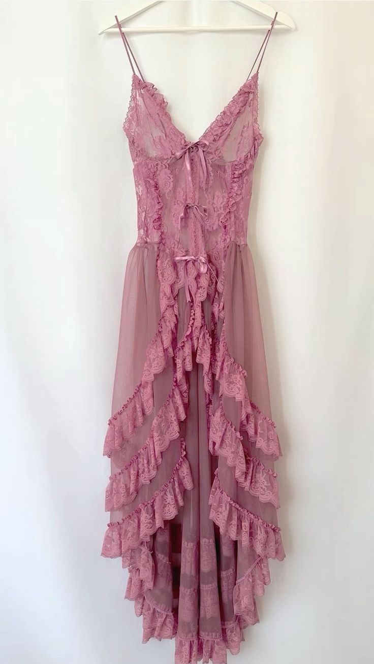 Rosa Süße Zarte Spitze Spaghetti Strap Lange Tüll gerüschte Ballkleid Abendkleid Geburtstag Party Kleid Prom Kleid nv3908