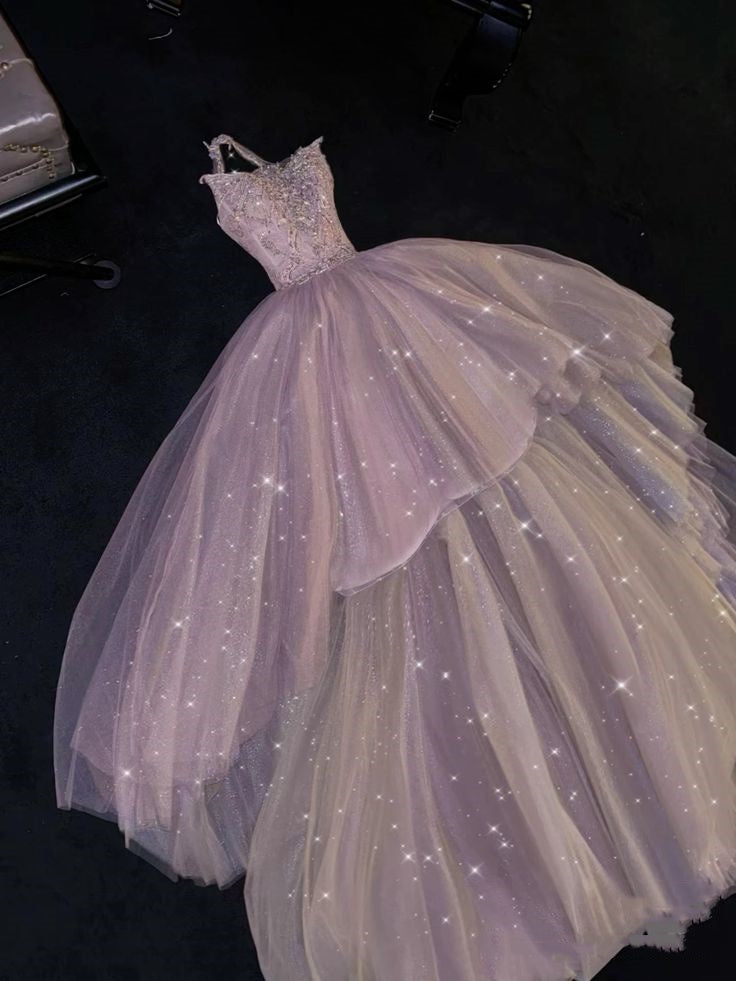 Weißes, luxuriöses, glänzendes, elegantes A-Linien-Kleid mit exquisiter Perlenverzierung und langem, mehrlagigem Tüll, formelles Ballkleid, Abendkleid, Partykleid nv3484