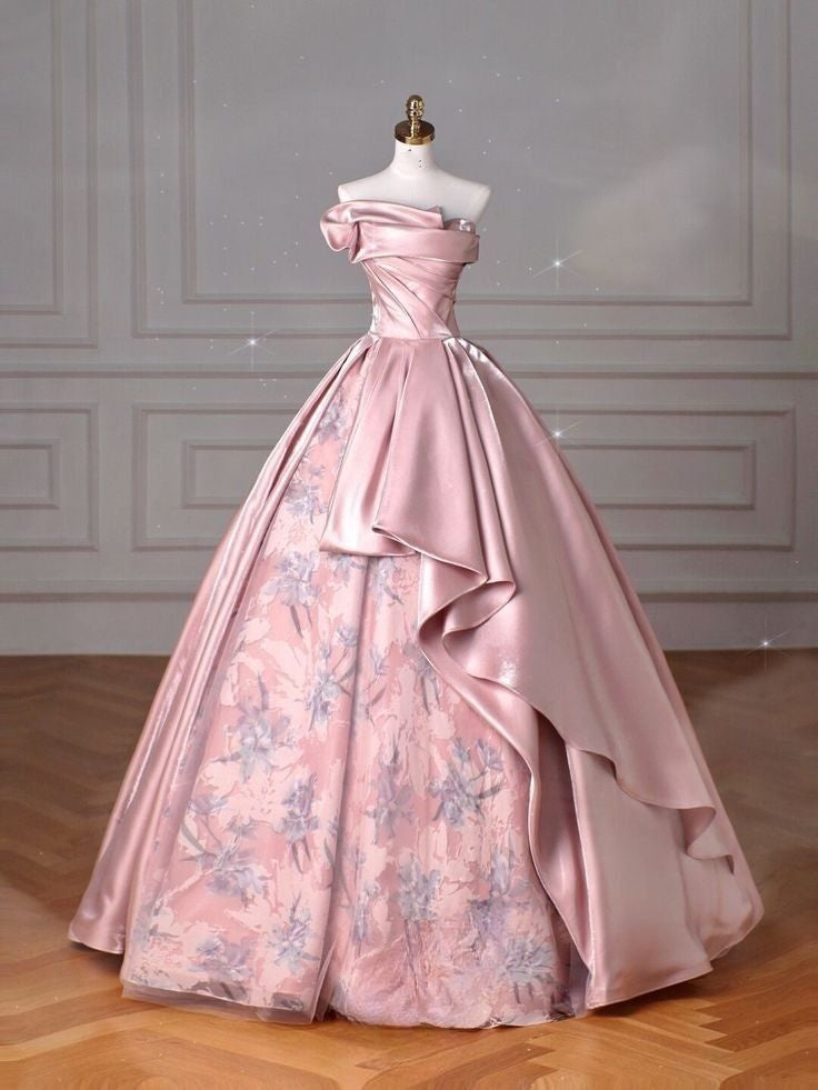 Rosa Mode Elegante Trägerlosen Exquisite Floral Lange Ballkleid Abendkleid nv3327