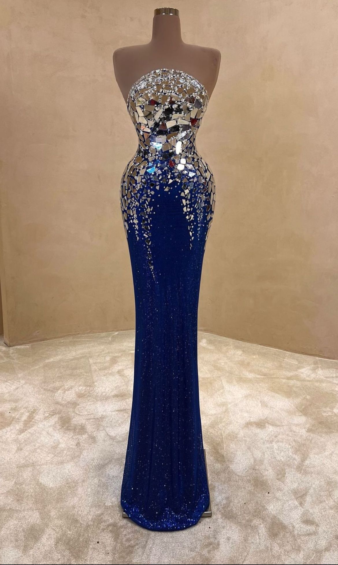 Blaues wunderschönes, gespiegeltes, glänzendes Pailletten-Kurzes, sexy Satin-Ballkleid-Abendkleid NV5074