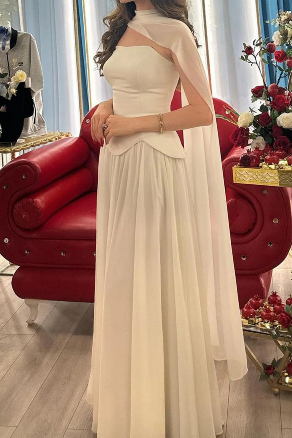 NiceVestidos - Robe de bal blanche élégante et simple, longue et en tulle, NV5851