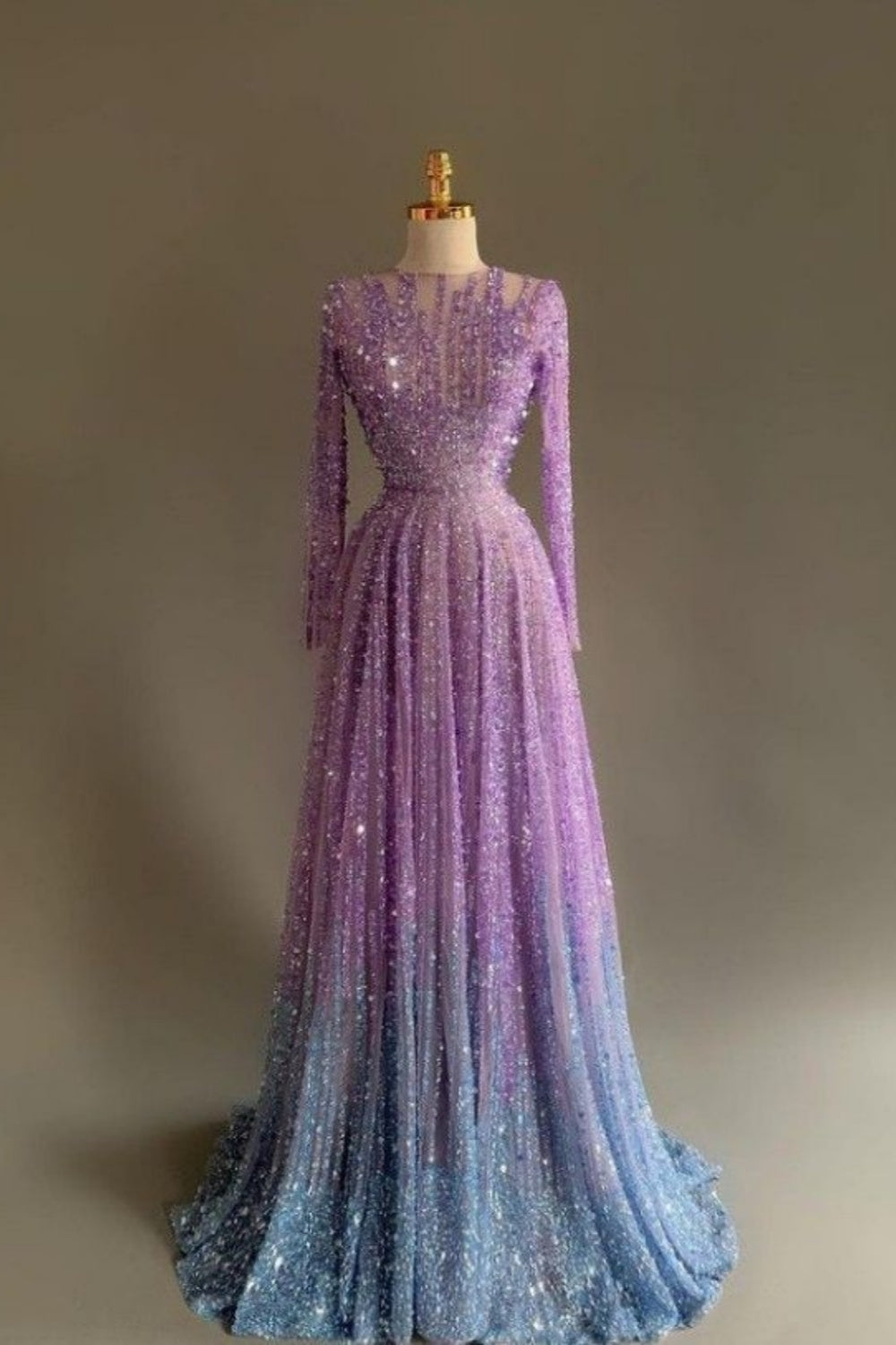 Robe de bal à manches longues en tulle perlé rose et violet luxueux et exquis NiceVestidos NV6127