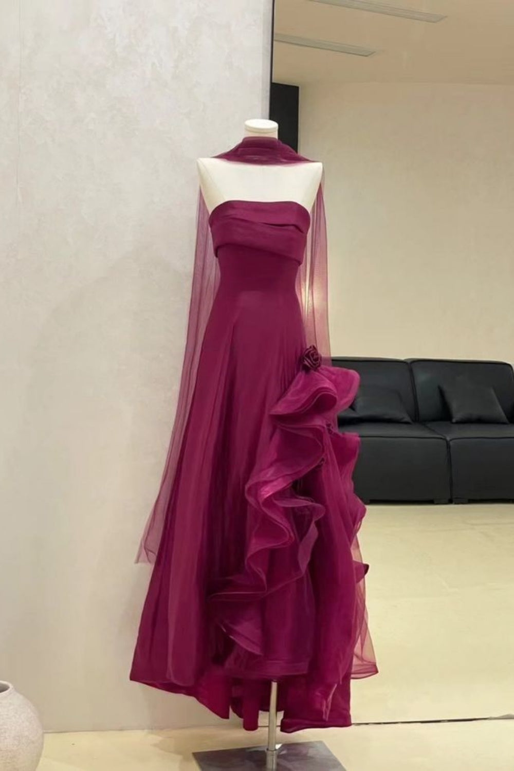 NiceVestidos - Robe longue bustier violette en mousseline et tulle NV5998