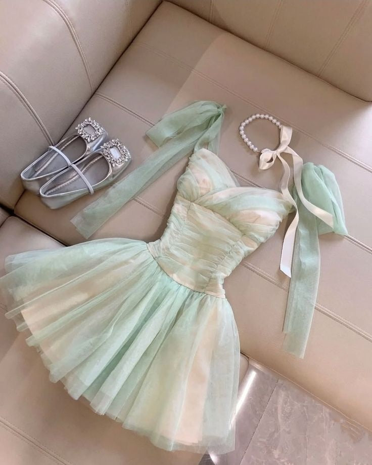 NiceVestidos - Robe de soirée courte en mousseline de soie, effet ombré, vert, tendance, Nv5624