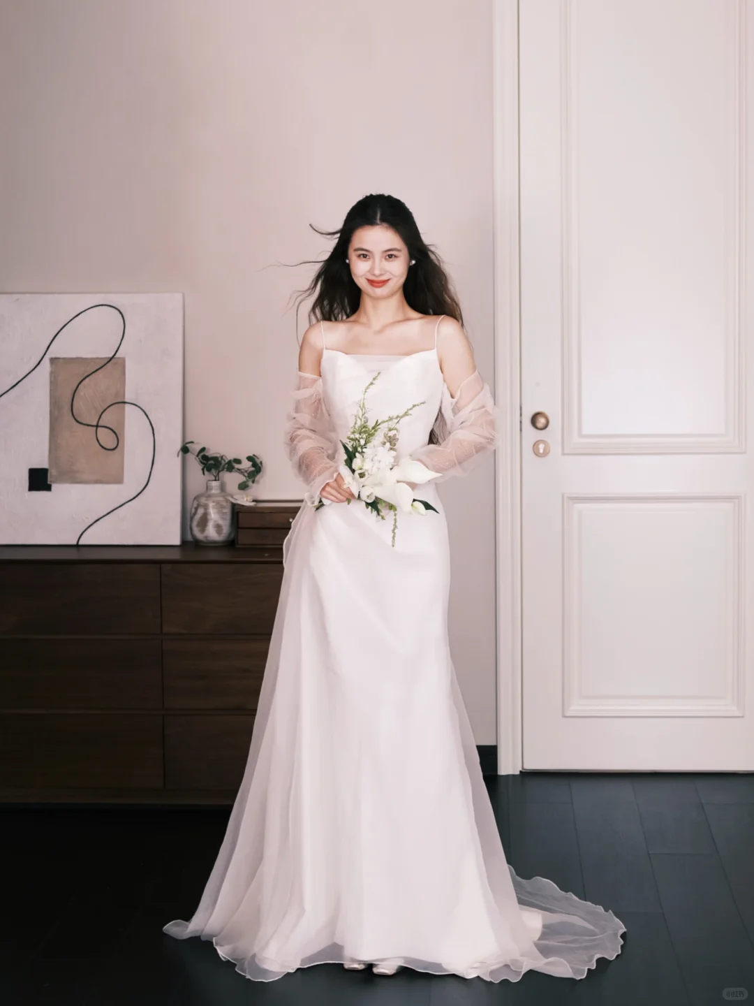 Detachable Tulle Sleeve Mermaid Wedding Dress Square Neck NV7323