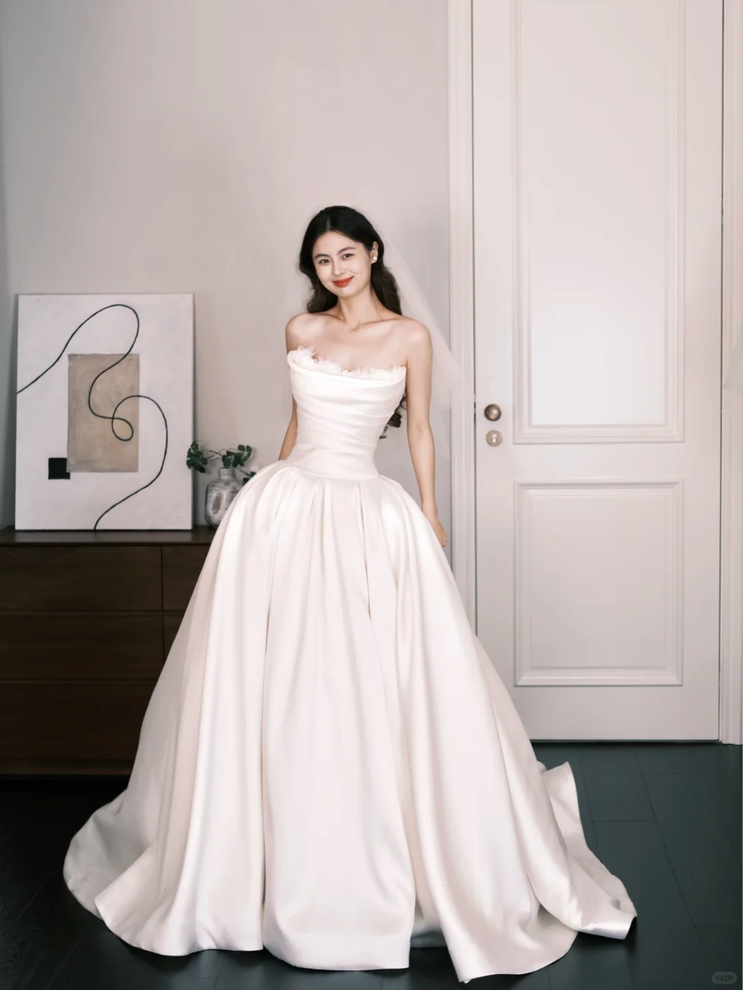 Strapless Feather Trim Satin Ballgown Wedding Dress NV7295