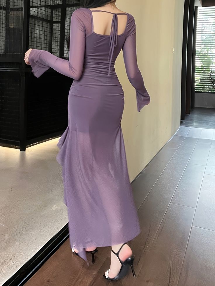 Lila Hosenträger unregelmäßig gerüscht Ballkleid Abendkleid Partykleid nv2294
