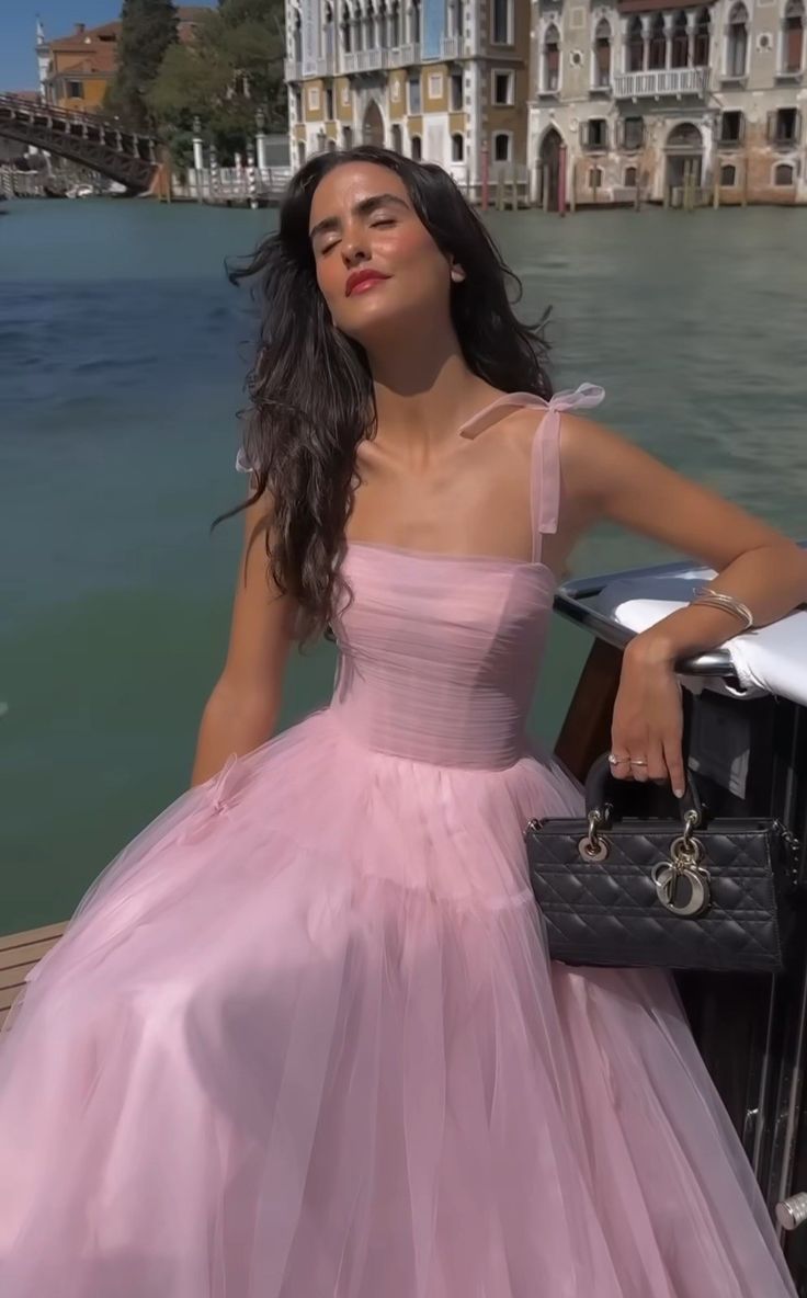 Rosa Ballkleid mit Trägern und langem Tüll, Abendkleid, Partykleid, nv3015