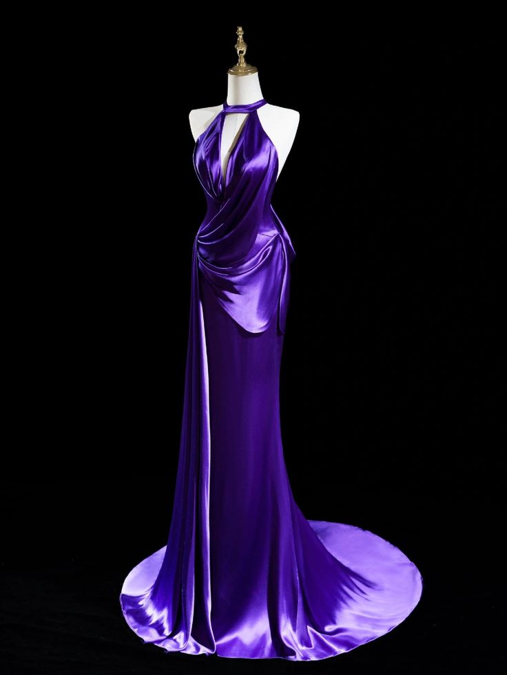 Lila Schlichtes Elegantes Langes Satin Ballkleid Abendkleid Partykleid nv4256