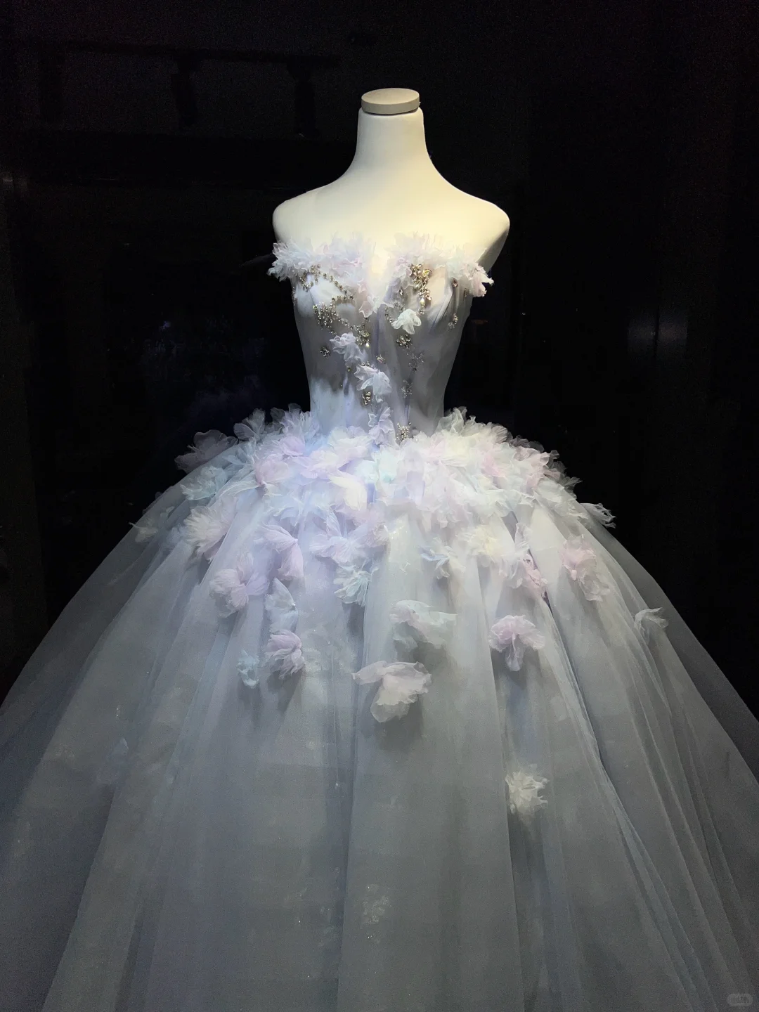 Strapless Light Lavender Blue Prom Dress Hand Beading 3D Flowers Sheer Tulle Ball Gown NV7045