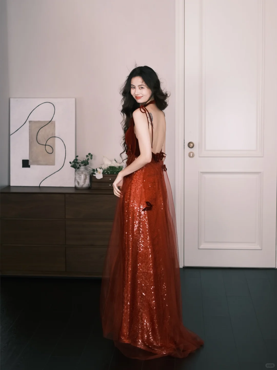 Burgundy Halter Sequin 3D Butterfly Prom Dress NV7314