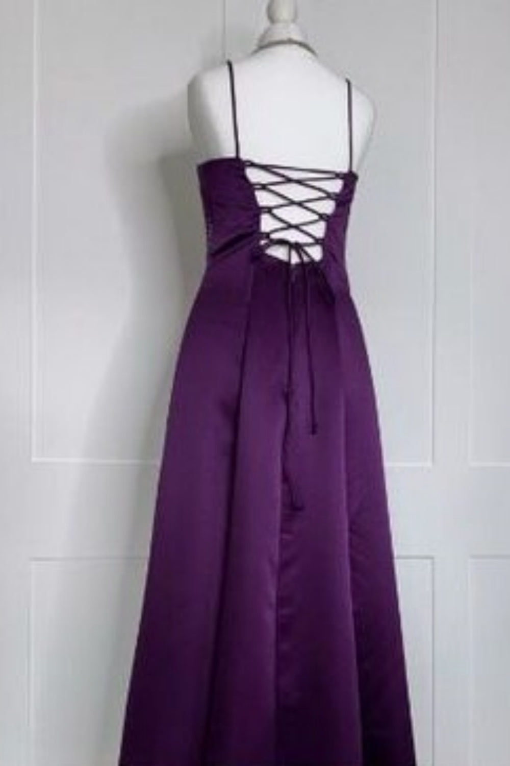 Lila Spaghettiträger Glänzend Langes Elegantes Ballkleid Abendkleid nv3157