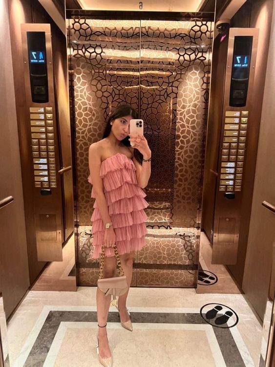 Robe de bal courte à volants rose à la mode, robe de soirée, robe de soirée, nv2082