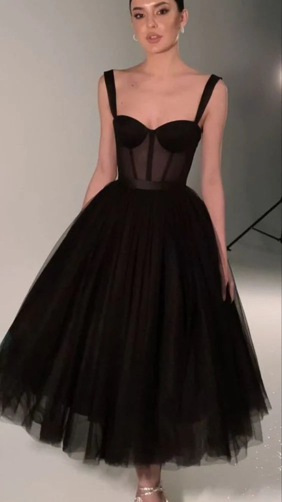 Schwarzes, modisches, herzförmiger Ausschnitt, langer Tüll, Ballkleid für Teenager, formelles Kleid aus Tüll, Abendkleid, Abschlussfeier, NV119