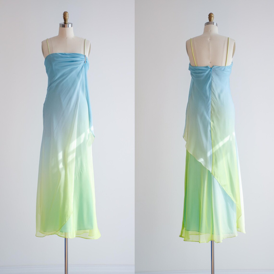 Blau grün mode farbverlauf einfache und elegante lange chiffon ballkleid, abendkleid, partykleid nv3689