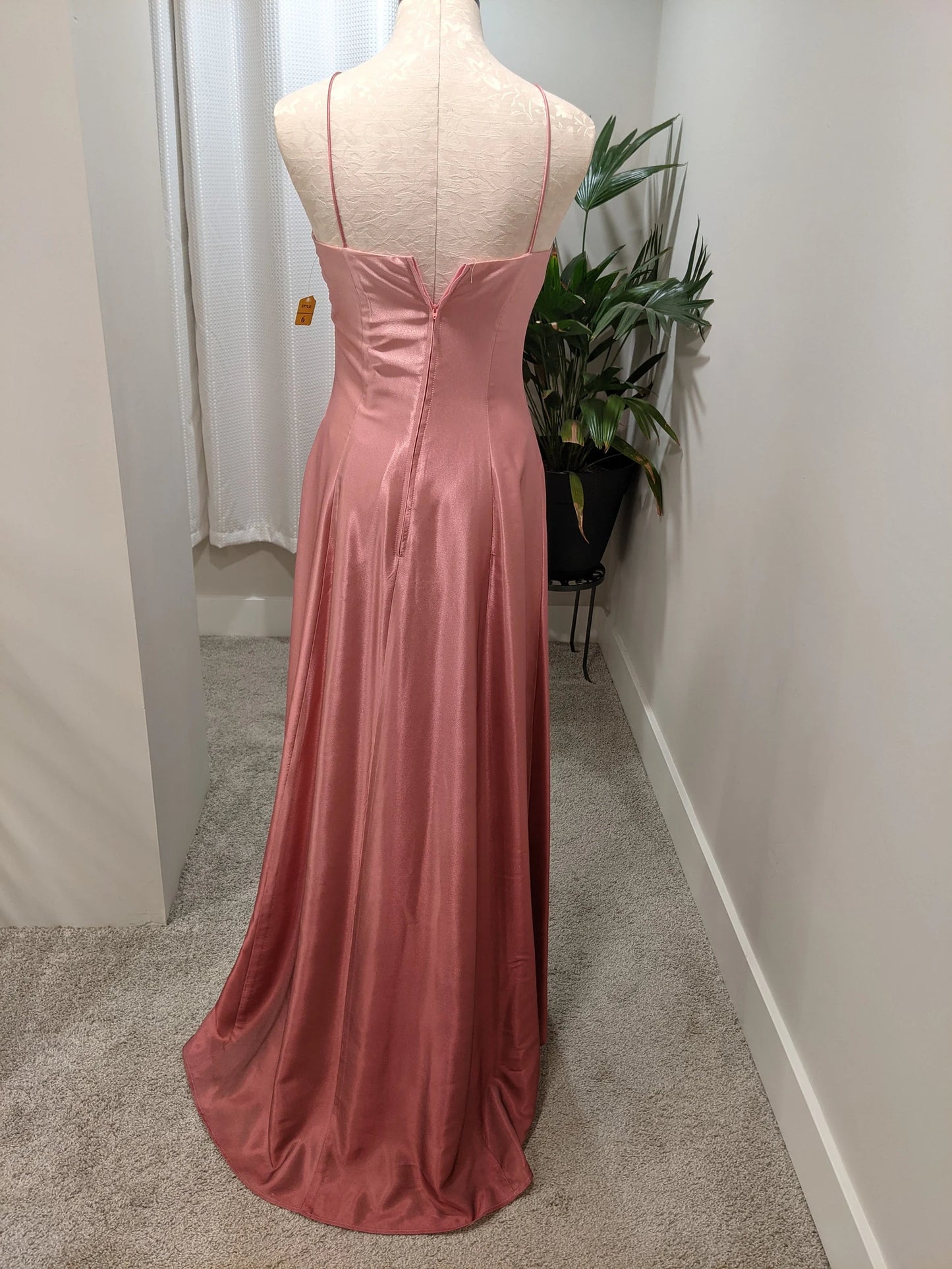 Rosa Schlichtes, modisches, elegantes Schleifen-Dekor, Strapskleid, lang, Satin, bodenlang, Ballkleid, Abendkleid, Ballkleid, Hochzeitsgast, Partykleid, Brautjungfernkleid, nv3942