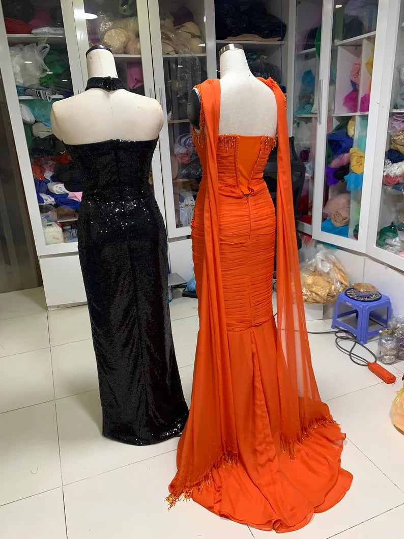 Schwarzes, glänzendes, elegantes, langes Ballkleid-Abendkleid mit Pailletten im Vintage-Stil, NV3124