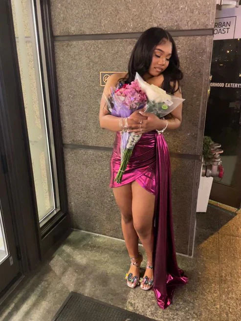 Lila trägerloses Geburtstagspartykleid, kurzes Mini-Homecoming-Kleid, Partykleid nv2261
