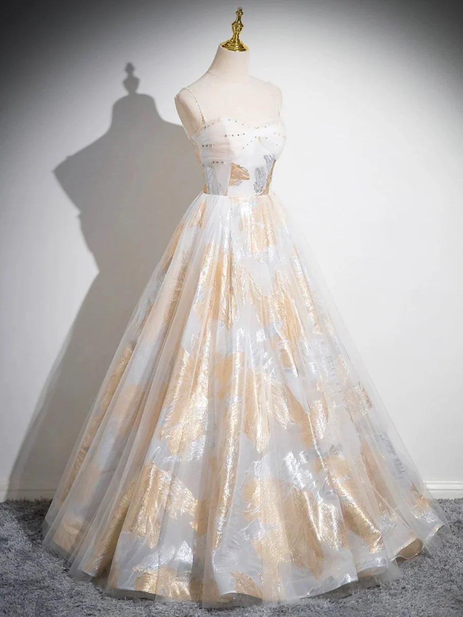 Wunderschönes bodenlanges Ballkleid mit Spaghettiträgern, A-Linien-Abendkleid mit Blumenmuster nv1420