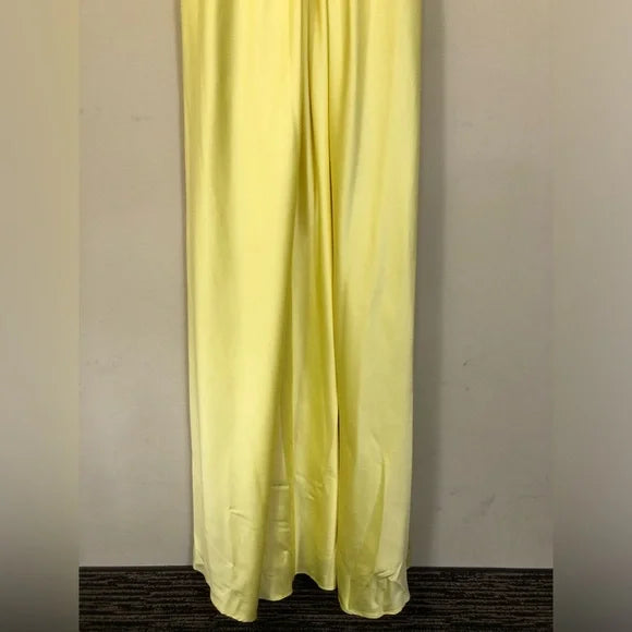 Gelb einfarbig mode elegante ärmellose lange satin bodenlange ballkleid abendkleid partykleid nv3721