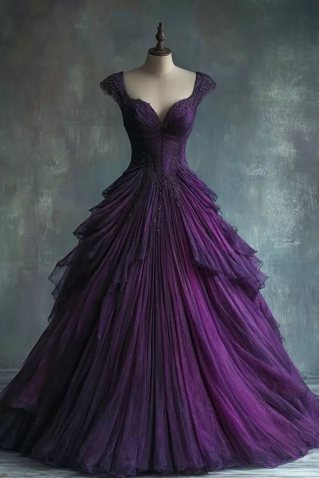 Lila/grün/blau/rot/schwarz wunderschönes, modisches, glänzendes, langes Tüll-Ballkleid nv3357