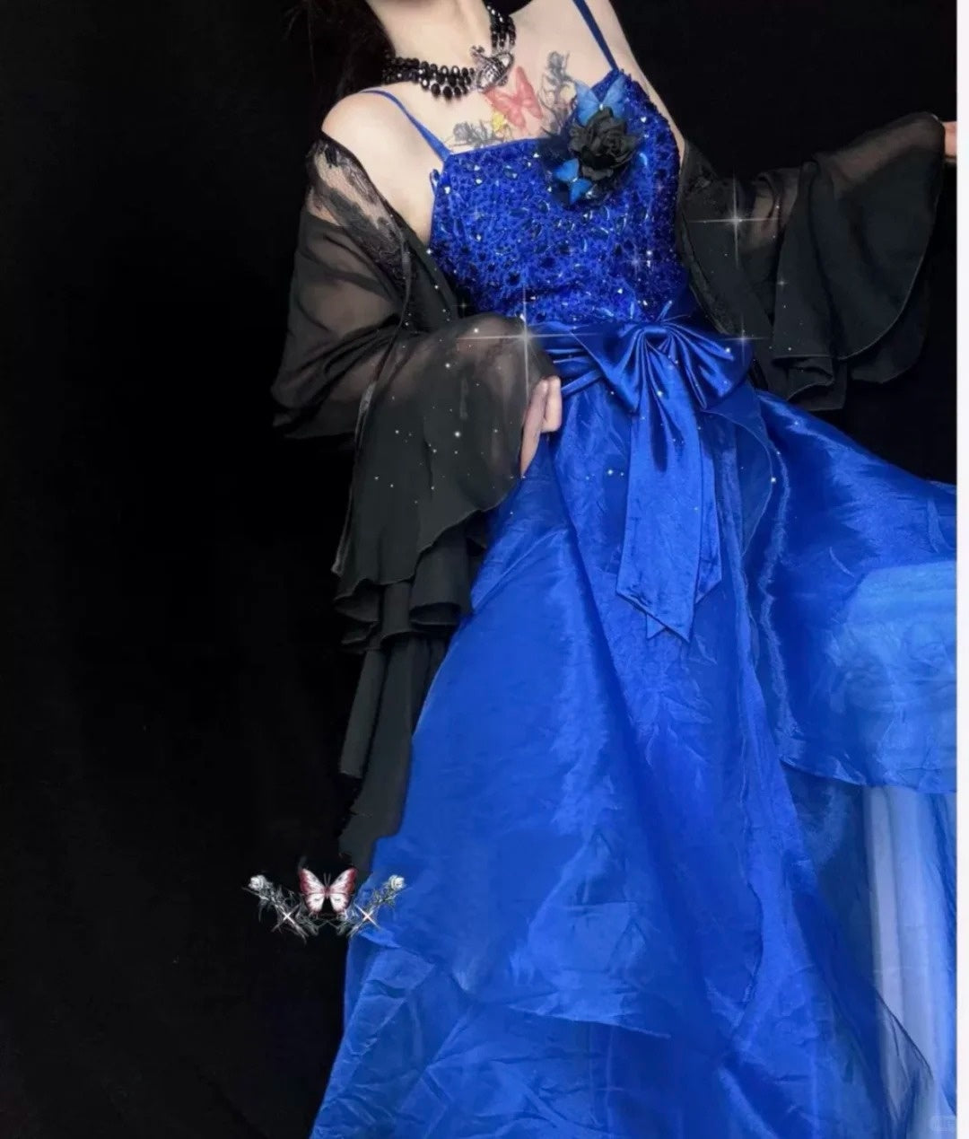 Robe de soirée longue en tulle bleu, magnifique et exquise, avec perles, nv4376