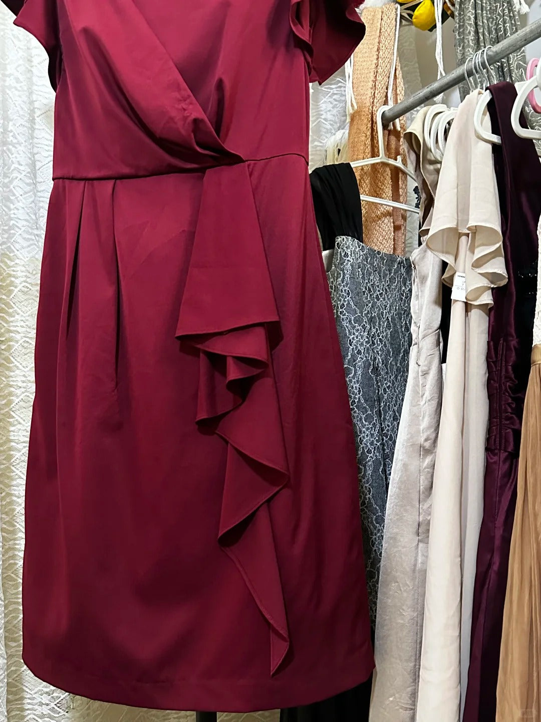 Dunkelrotes Vintage-Kurzes Satin-Heimkehrkleid, Geburtstagspartykleid, NV5090