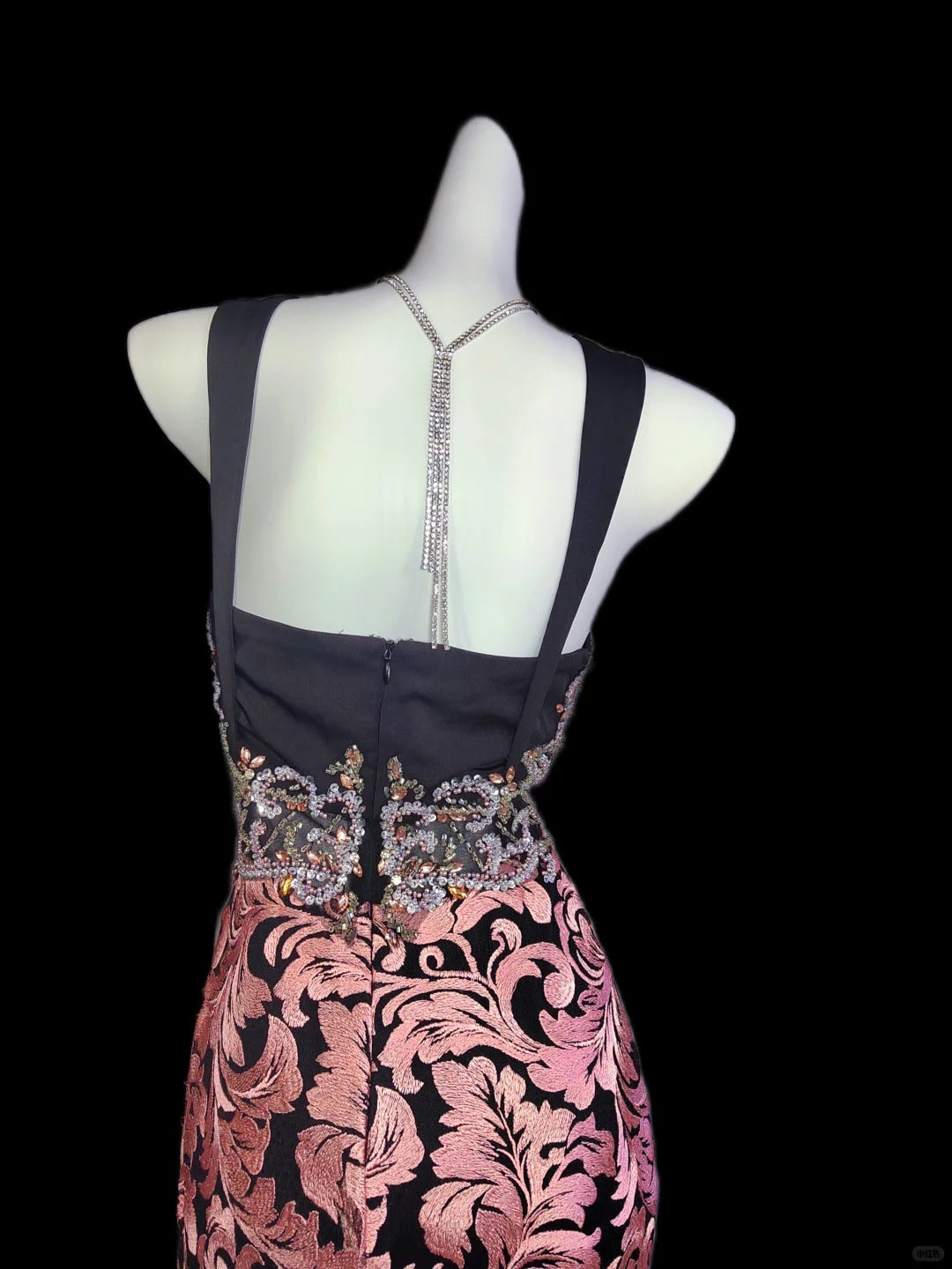 Edle rosa Jacquard-Stickerei, handbestickt, elegant, Perlen, Satin, langes Meerjungfrau-Abschlussballkleid, Abendkleid, NV5228