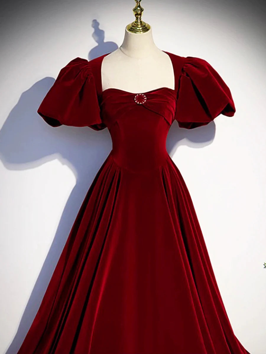 Robe de bal longue en velours bordeaux, magnifique robe de soirée dos nu avec perles nv1574