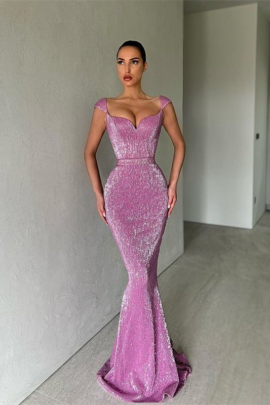 Langes Ballkleid im Meerjungfrau-Stil mit Flügelärmeln und Pailletten nv60