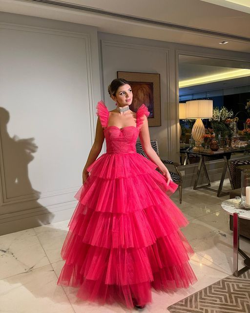 Rosa Tüll Ballkleider Langes Abendkleid NV779