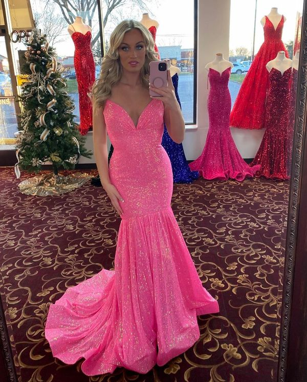 Langes Meerjungfrau-Abschlussballkleid mit glitzernden Pailletten, formelle Abendkleider nv773