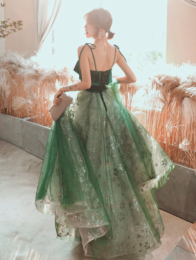 Grünes langes Abendkleid im Feentraum-Stil, Partykleid, Abschlussballkleid, nv586