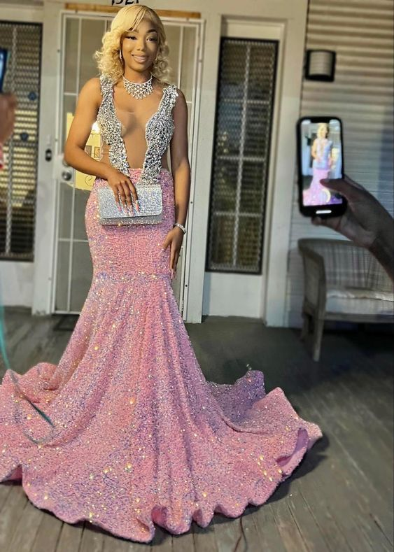 Pailletten Abendkleid Nach Maß Schwarzes Mädchen Meerjungfrau Ballkleid nv897