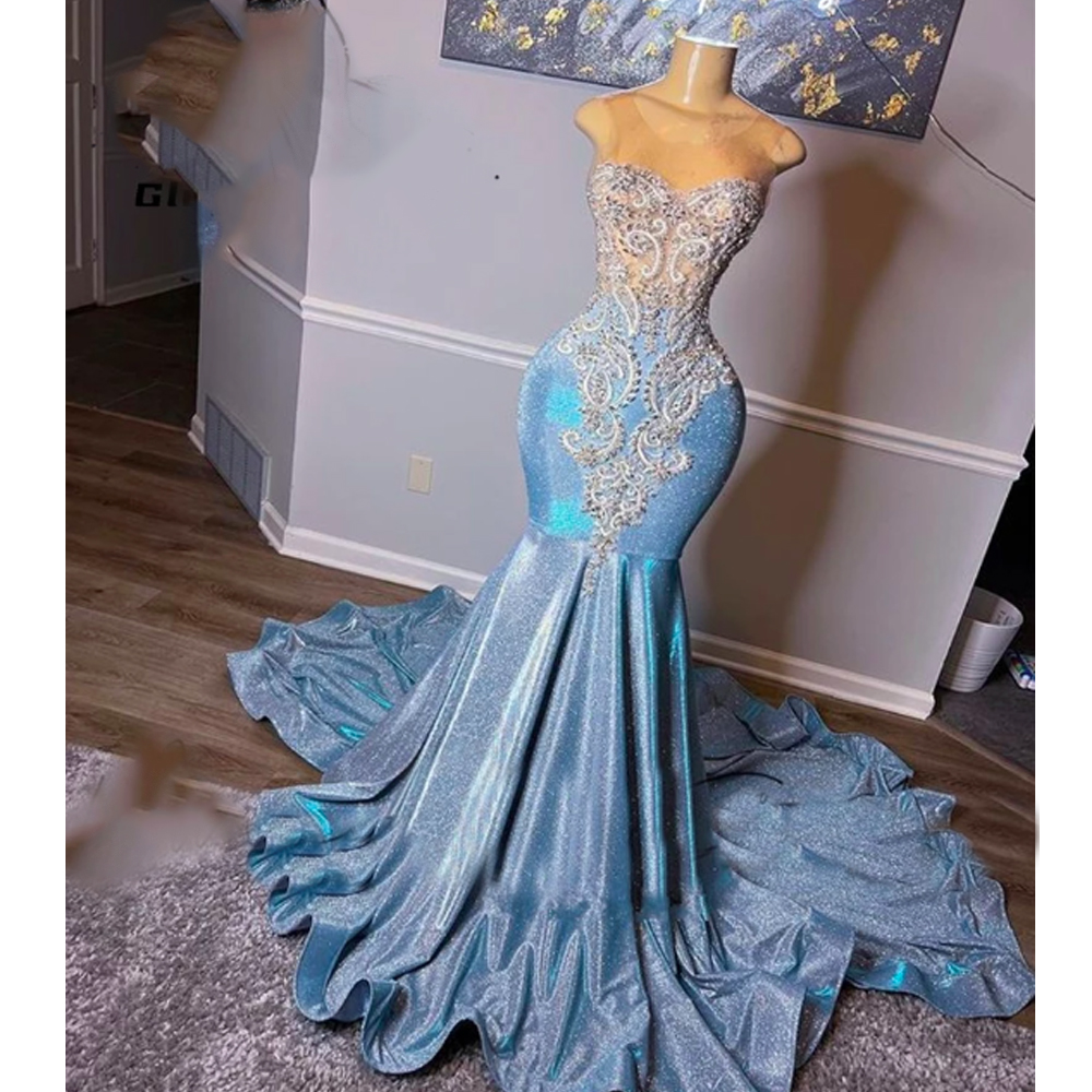 robes de bal bleu clair, robes de soirée en cristal, robes de soirée à paillettes, robes de bal sirène nv904