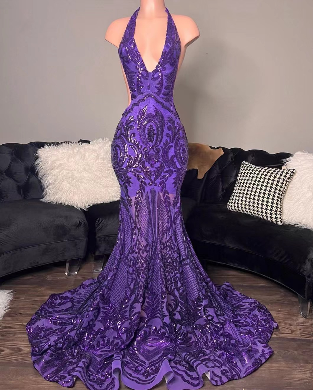 robes de bal violettes, robes de bal sirène, robes de soirée sur mesure nv457