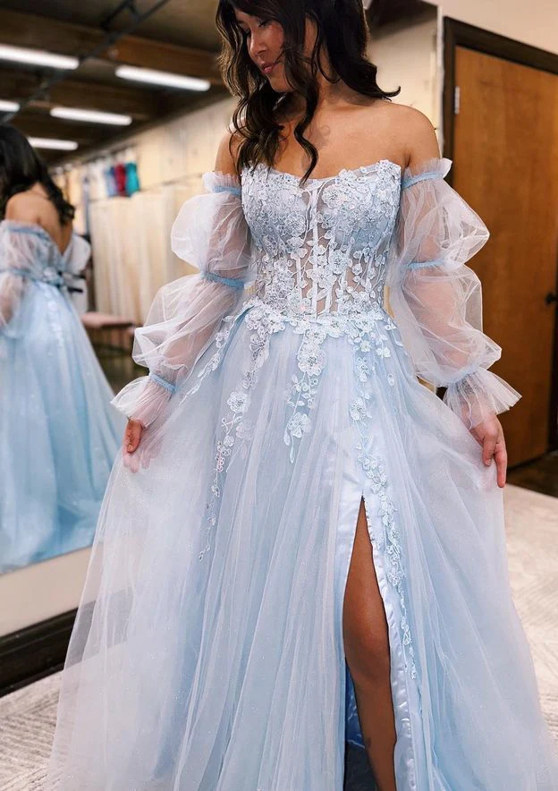 Trägerloses langes Ballkleid aus Tüll/Spitze nv1020