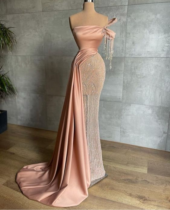 Erröten Rosa lange Ballkleid Meerjungfrau Frauen Party Kleid nv357