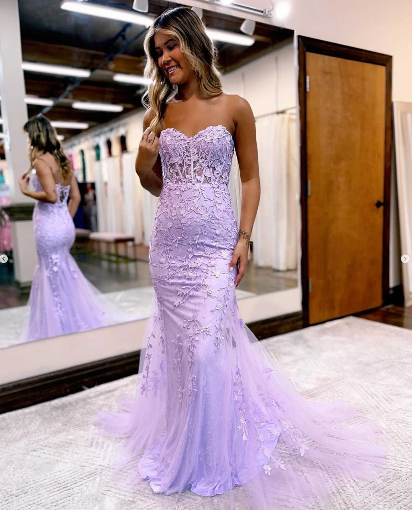 Mermaid Long Lace Blue Prom Dresses, Blue Lace Formal Evening Dresses nv464