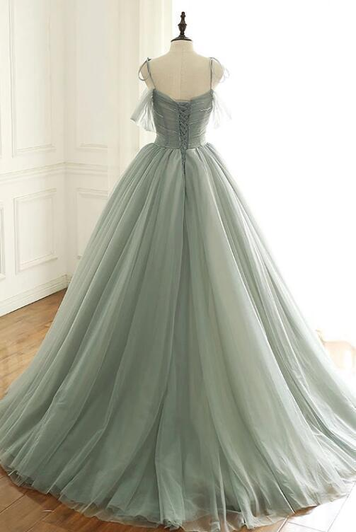 HELLGRÜNES LANGES BALLKLEID AUS TÜLL, GRÜNES ABENDKLEID nv398