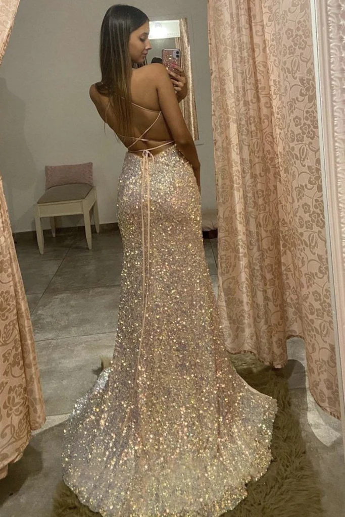 Sexy Meerjungfrau langes Ballkleid mit Pailletten, Abendkleid nv185