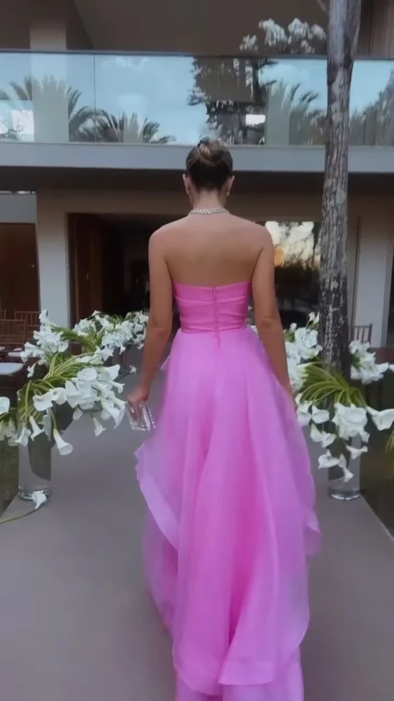 schlichtes rosa Ballkleid, schlichte Abendkleider nv1057