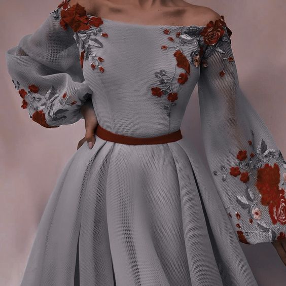 Schulterfreies, langes graues Ballkleid nv95