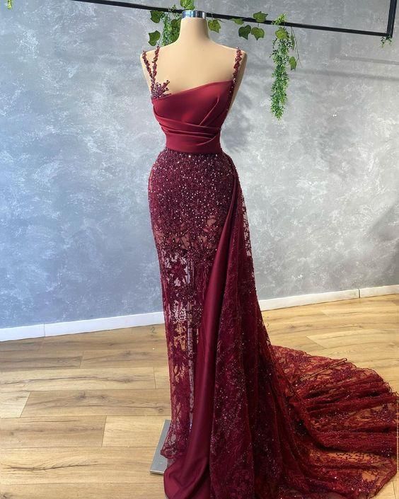Robe de soirée bordeaux longue pour femme nv58