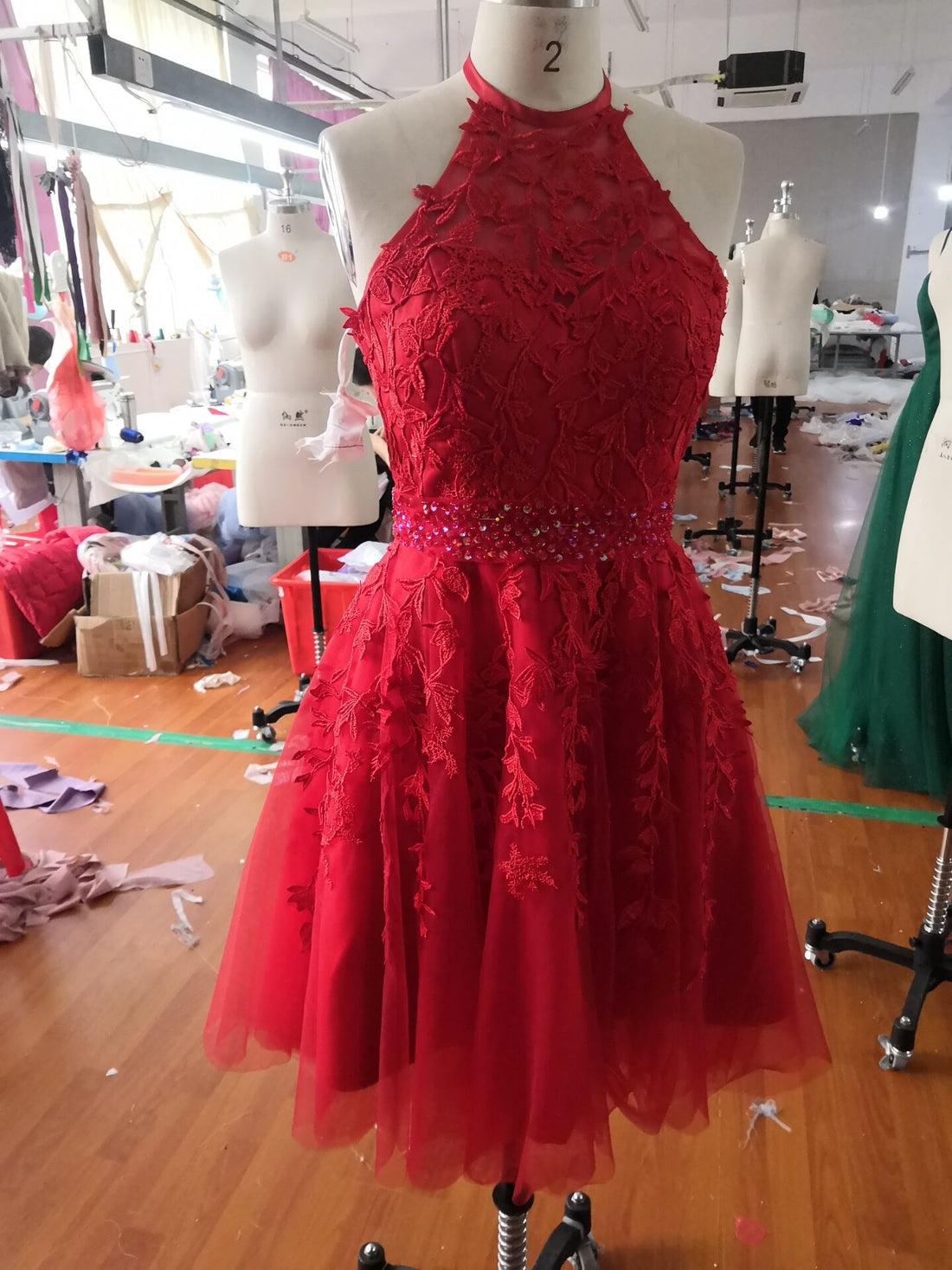 Some of the dresses that have been made in the shop.