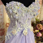 Lila Vintage Exquisite Perlenbesatz Elegantes Off-the-Shoulder Langes Tüll Ballkleid Abendkleid Partykleid nv4159