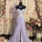 Lila Vintage Exquisite Perlenbesatz Elegantes Off-the-Shoulder Langes Tüll Ballkleid Abendkleid Partykleid nv4159