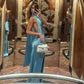 Robe de soirée élégante et exquise, dos nu, sans manches, longue, en satin, longueur au sol, robe de bal, robe de fête d'anniversaire, bleu, nv3209