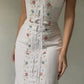 Weißes schulterfreies Maxikleid mit zarten Blumenmustern, elegantes Meerjungfrauen-Abendkleid nv5335