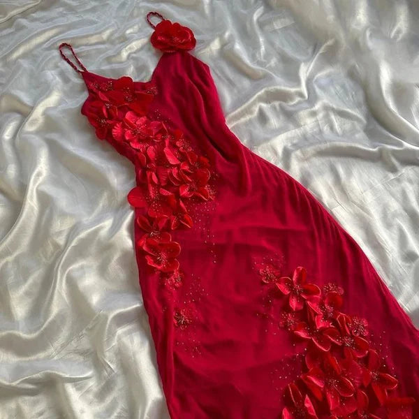 Rot V-Ausschnitt Elegantes Langes Chiffon Ballkleid Abendkleid Partykleid nv4580